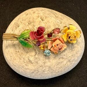 Austrian Floral Enamel Brooch with Gold Accents